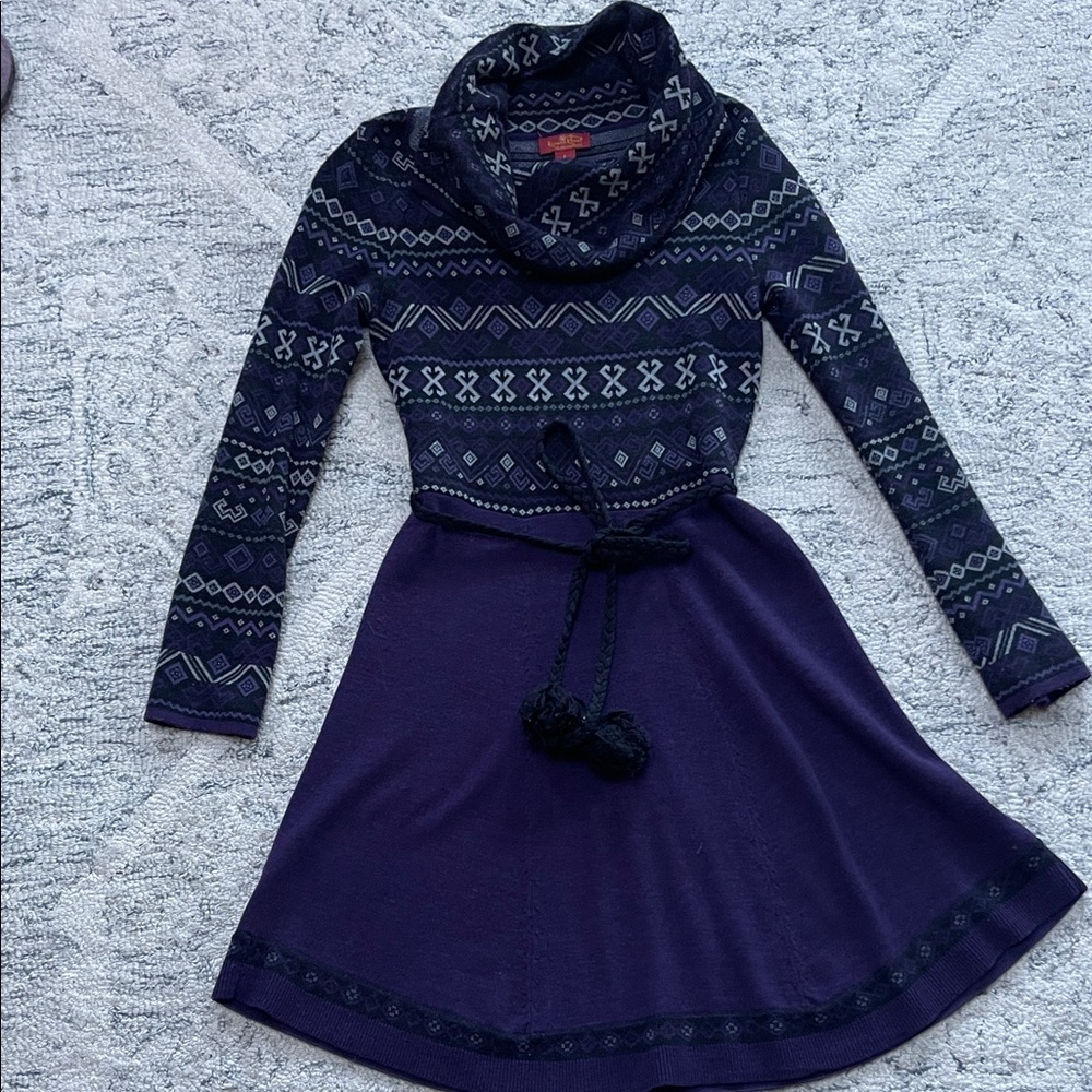 Krimson Klover for Athleta Black and Purple Patterned Sweater Dress